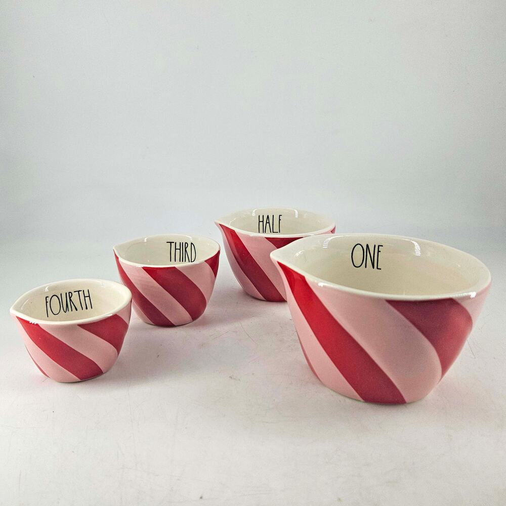 Rae Dunn Artisan Collection Magenta Pink Candy Cane Peppermint Measuring Cup Set